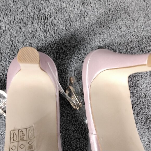 Allegra K Womens shoes Pink Satin Rose Heels Size 9 Clear Strap Pointed Toe Pump - Picture 12 of 13